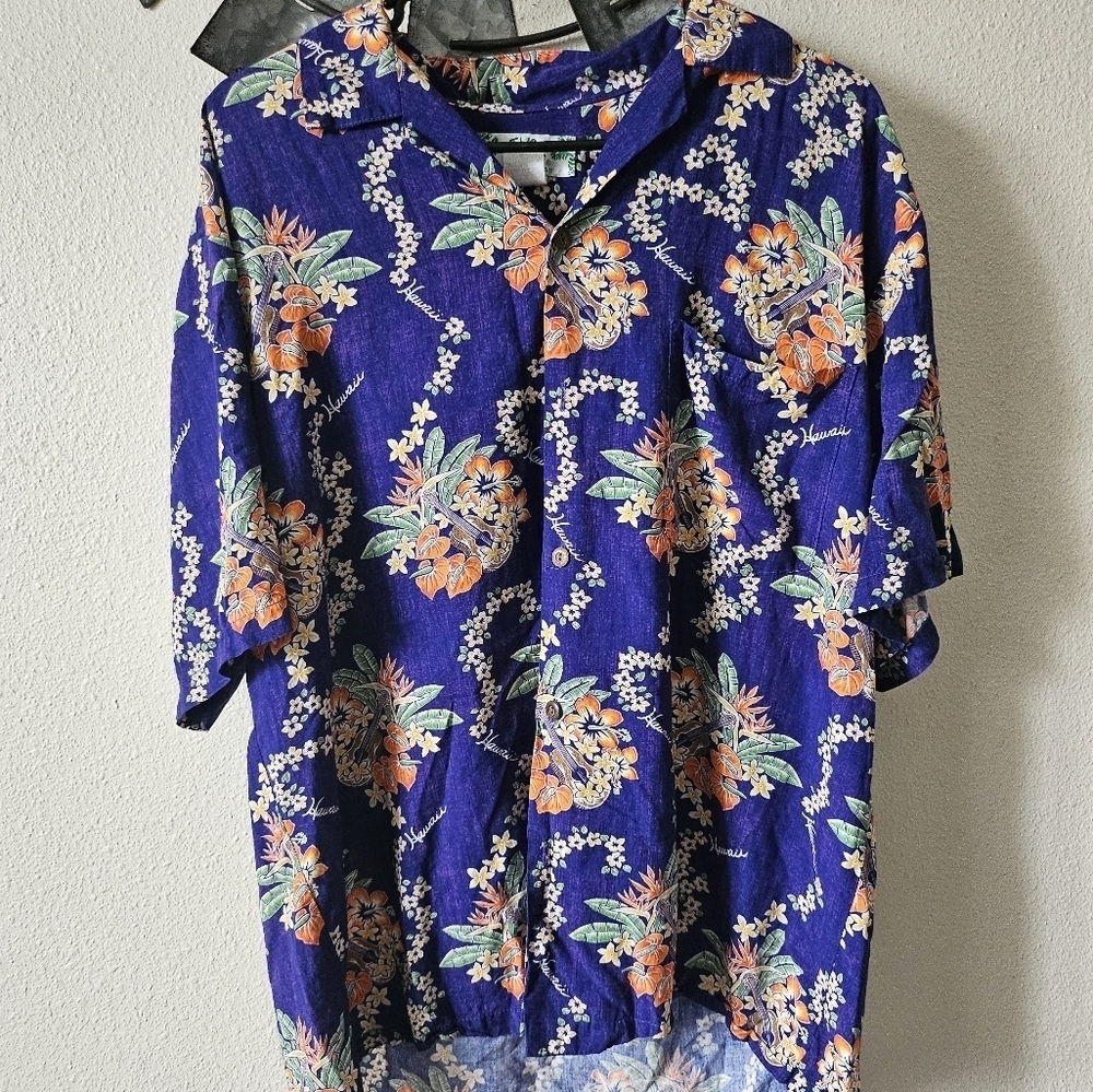 Two Palms Lei of Hawaii Blue Rayon Men's Hawaiian Shirt Size Large. - Picture 2 of 10